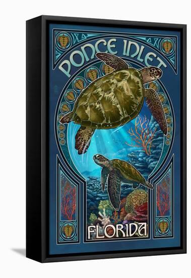 Ponce Inlet, Florida - Sea Turtle Art Nouveau-Lantern Press-Framed Stretched Canvas