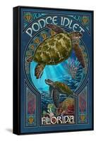 Ponce Inlet, Florida - Sea Turtle Art Nouveau-Lantern Press-Framed Stretched Canvas