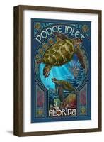 Ponce Inlet, Florida - Sea Turtle Art Nouveau-Lantern Press-Framed Art Print