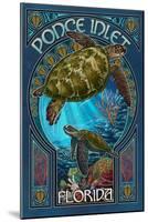 Ponce Inlet, Florida - Sea Turtle Art Nouveau-Lantern Press-Mounted Art Print