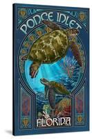 Ponce Inlet, Florida - Sea Turtle Art Nouveau-Lantern Press-Stretched Canvas