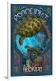 Ponce Inlet, Florida - Sea Turtle Art Nouveau-Lantern Press-Framed Art Print