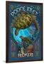 Ponce Inlet, Florida - Sea Turtle Art Nouveau-Lantern Press-Framed Art Print