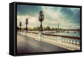 Pont Alexandre III Bridge in Paris, France. Seine River and Eiffel Tower. Vintage-Michal Bednarek-Framed Stretched Canvas