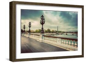 Pont Alexandre III Bridge in Paris, France. Seine River and Eiffel Tower. Vintage-Michal Bednarek-Framed Photographic Print