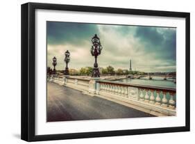 Pont Alexandre III Bridge in Paris, France. Seine River and Eiffel Tower. Vintage-Michal Bednarek-Framed Photographic Print