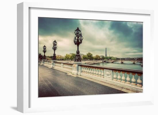 Pont Alexandre III Bridge in Paris, France. Seine River and Eiffel Tower. Vintage-Michal Bednarek-Framed Photographic Print