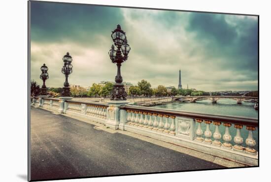 Pont Alexandre III Bridge in Paris, France. Seine River and Eiffel Tower. Vintage-Michal Bednarek-Mounted Photographic Print