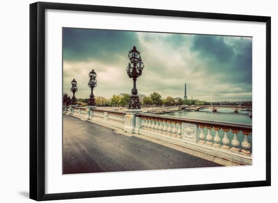 Pont Alexandre III Bridge in Paris, France. Seine River and Eiffel Tower. Vintage-Michal Bednarek-Framed Photographic Print