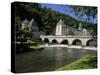 Pont Coud, Dronne River and Abbey, Brantome, Dordogne, France, Europe-Peter Richardson-Stretched Canvas