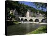 Pont Coud, Dronne River and Abbey, Brantome, Dordogne, France, Europe-Peter Richardson-Stretched Canvas