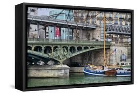 Pont de Bir Hakeim With Boat-Cora Niele-Framed Stretched Canvas