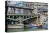 Pont de Bir Hakeim With Boat-Cora Niele-Stretched Canvas