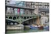 Pont de Bir Hakeim With Boat-Cora Niele-Stretched Canvas