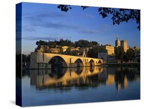 Pont St. Benezet over the River Rhone, and Palais Des Papes, UNESCO World Heritage Site, Avignon, P-Stuart Black-Stretched Canvas
