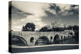 Pont Vieux Bridge with Cathedrale Saint-Nazaire in the Background, Beziers, Herault-null-Stretched Canvas