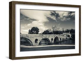 Pont Vieux Bridge with Cathedrale Saint-Nazaire in the Background, Beziers, Herault-null-Framed Photographic Print