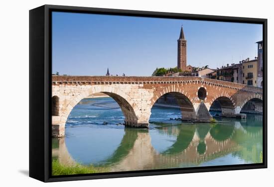 Ponte Pietra, Verona, River Adige, UNESCO World Heritage Site, Veneto, Italy, Europe-Nico-Framed Stretched Canvas