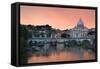 Ponte Sant'Angelo and St. Peter's Basilica at Sunset, Vatican City, Rome-David Clapp-Framed Stretched Canvas