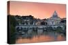 Ponte Sant'Angelo and St. Peter's Basilica at Sunset, Vatican City, Rome-David Clapp-Stretched Canvas