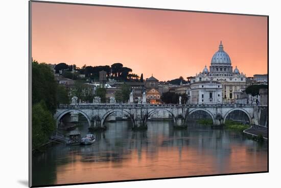 Ponte Sant'Angelo and St. Peter's Basilica at Sunset, Vatican City, Rome-David Clapp-Mounted Photographic Print