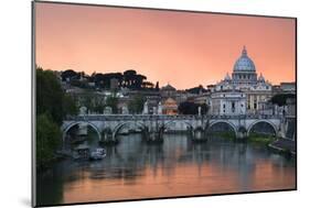 Ponte Sant'Angelo and St. Peter's Basilica at Sunset, Vatican City, Rome-David Clapp-Mounted Photographic Print