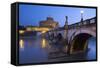 Ponte Sant'Angelo on the River Tiber and the Castel Sant'Angelo at Night, Rome, Lazio, Italy-Stuart Black-Framed Stretched Canvas