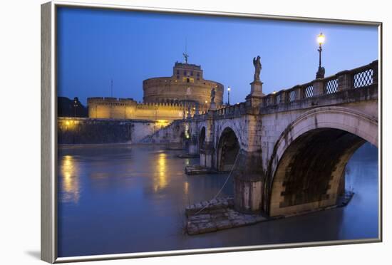 Ponte Sant'Angelo on the River Tiber and the Castel Sant'Angelo at Night, Rome, Lazio, Italy-Stuart Black-Framed Photographic Print