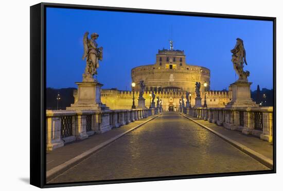 Ponte Sant'Angelo with 16th Century Statues and the Castel Sant'Angelo at Night, Rome, Lazio, Italy-Stuart Black-Framed Stretched Canvas