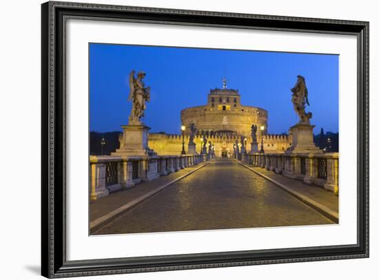 Ponte Sant'Angelo with 16th Century Statues and the Castel Sant'Angelo at Night, Rome, Lazio, Italy-Stuart Black-Framed Photographic Print