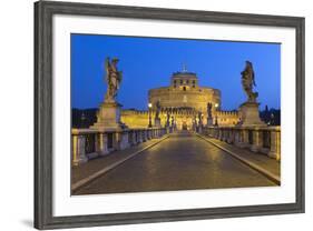Ponte Sant'Angelo with 16th Century Statues and the Castel Sant'Angelo at Night, Rome, Lazio, Italy-Stuart Black-Framed Photographic Print