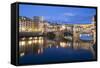 Ponte Vecchio and River Arno at Dusk, Florence, UNESCO World Heritage Site, Tuscany, Italy, Europe-Stuart Black-Framed Stretched Canvas