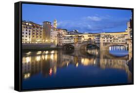 Ponte Vecchio and River Arno at Dusk, Florence, UNESCO World Heritage Site, Tuscany, Italy, Europe-Stuart Black-Framed Stretched Canvas