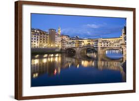 Ponte Vecchio and River Arno at Dusk, Florence, UNESCO World Heritage Site, Tuscany, Italy, Europe-Stuart Black-Framed Photographic Print