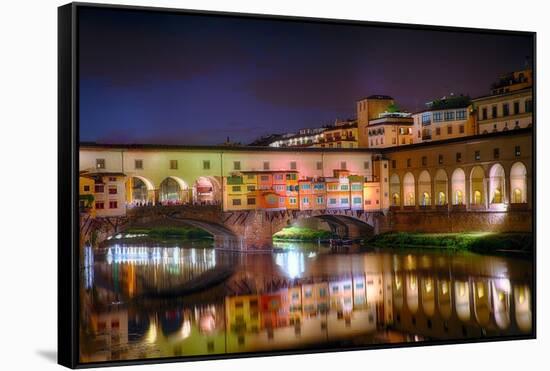 Ponte Vecchio at Night, Florence, Italy-George Oze-Framed Stretched Canvas