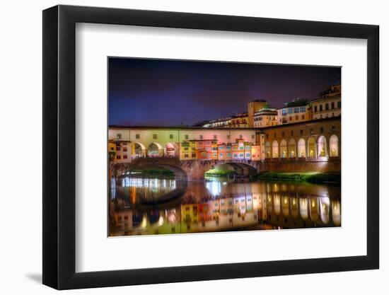 Ponte Vecchio at Night, Florence, Italy-George Oze-Framed Premium Photographic Print