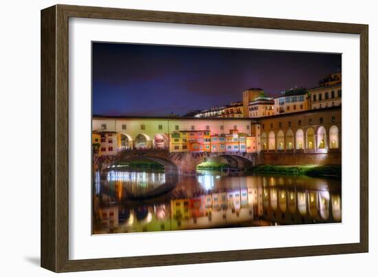 Ponte Vecchio at Night, Florence, Italy-George Oze-Framed Photographic Print