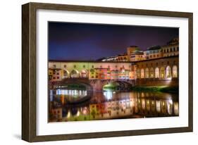 Ponte Vecchio at Night, Florence, Italy-George Oze-Framed Photographic Print