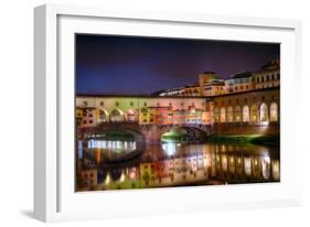 Ponte Vecchio at Night, Florence, Italy-George Oze-Framed Photographic Print