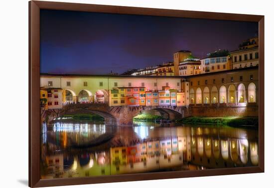 Ponte Vecchio at Night, Florence, Italy-George Oze-Framed Photographic Print