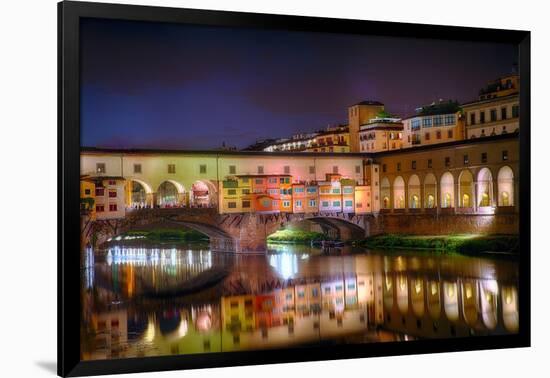 Ponte Vecchio at Night, Florence, Italy-George Oze-Framed Photographic Print