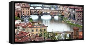 Ponte Vecchio Bridge across Arno River, Florence, UNESCO World Heritage Site, Tuscany, Italy, Europ-Hans-Peter Merten-Framed Stretched Canvas