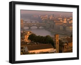 Ponte Vecchio Bridge, Arno River, Piazza Michelangelo, Florence, Tuscany, Italy-Walter Bibikow-Framed Premium Photographic Print