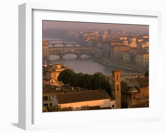 Ponte Vecchio Bridge, Arno River, Piazza Michelangelo, Florence, Tuscany, Italy-Walter Bibikow-Framed Premium Photographic Print