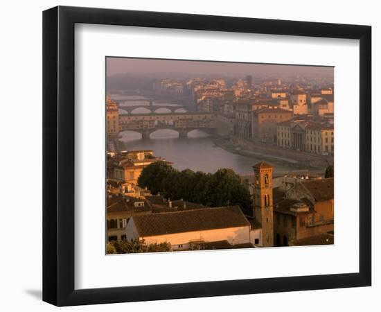 Ponte Vecchio Bridge, Arno River, Piazza Michelangelo, Florence, Tuscany, Italy-Walter Bibikow-Framed Photographic Print