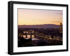 Ponte Vecchio, River Arno and Palazzo Vecchio in Evening Light from Piazzale Michelangelo, Florence-Peter Barritt-Framed Photographic Print