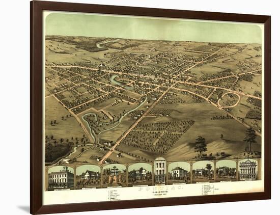 Pontiac, Michigan - Panoramic Map-Lantern Press-Framed Art Print