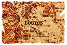 Boston Old Map-Pontuse-Framed Art Print