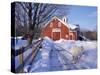 Pony and Barn near the Lamprey River in Winter, New Hampshire, USA-Jerry & Marcy Monkman-Stretched Canvas