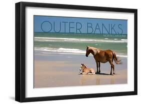 Pony and Foal - Outer Banks, North Carolina-Lantern Press-Framed Art Print